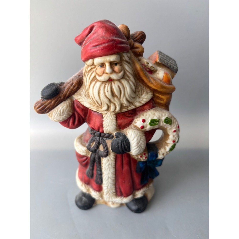 Vintage Enesco Santa Claus Figurine Red Bisque Porcelain Christmas Decor 6 Inch